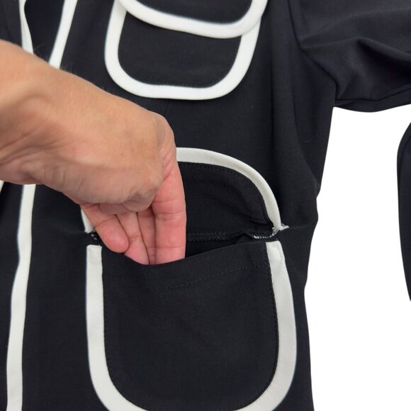 Joseph Ribkoff Black/White Piped Front Pocket Open Front Jacket Women's Size 6 - Picture 3 of 8